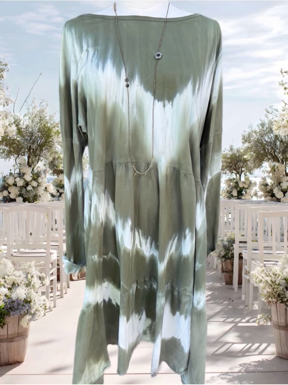 TASNA GREEN & WHITE TYE DYE💯COTTON RUFFLE DRESS - S 👗💚